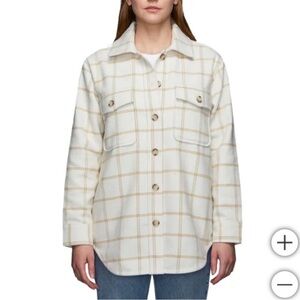 NWT Tilley Oversized Cream Plaid Button-Up Shirt Jacket